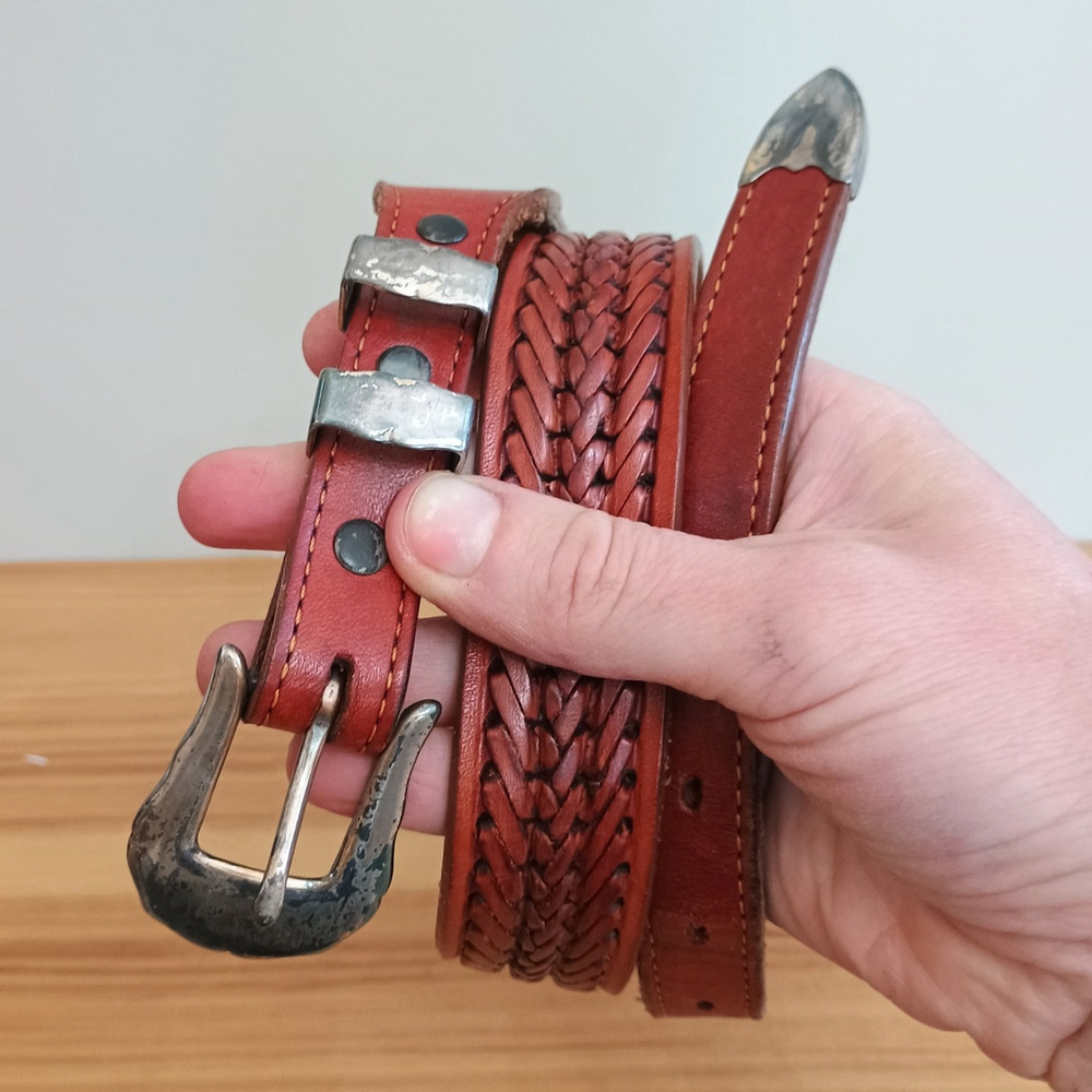 Vintage Levis Brown Braided Belt Womens Size 34 Brass Buckle Western